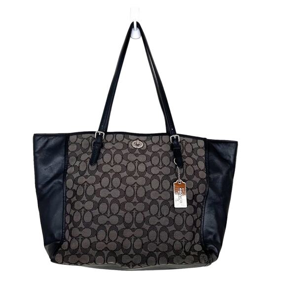 Coach Turnlock Signature Jacquard Monogram Black Gray Tote - Picture 1 of 12